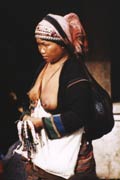 Woman from Akha hill tribe at Muang Sing market. Laos.