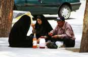 Picnic at the main street. Shiraz town. Iran.