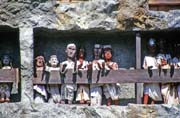 Tau tau figures in front of graves at Lemo. Tana Toraja area. Indonesia.