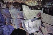 Old ship-shape cofins at cave graves. Tana Toraja rea. Indonesia.
