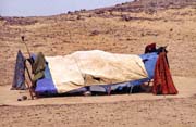 Tuaregs tents. According to their nomad life style their tents are very simple and always ready for transport. Sahara desert. Mali.