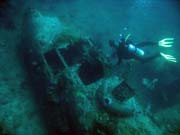 Diving around Togian islands, Kadidiri, plane wreck B24 from the 2nd World War sunken on Mai 3rd, 1945. Sulawesi, Indonesia.