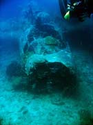 Diving around Togian islands, Kadidiri, plane wreck B24 from the 2nd World War sunken on Mai 3rd, 1945. Sulawesi, Indonesia.