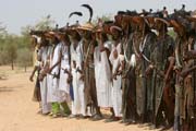 Men from nomadic Wodaab� tribe (also called Bororo) are performing their beauty dance called Yaake at their Gerewol festival. Niger.