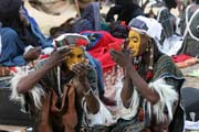 Men from nomadic Wodaab� tribe (also called Bororo) prepare themselves for Yaake dance. Gerewol festival. Niger.
