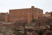 View to the mountain village (fortress) Kawkaban built on the top of Jebel Kawkaban mounatin (2800 meters). Yemen.