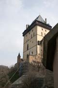 Karlstejn Castle. Gothic castle founded in 1348 by Charles IV. The castle served as a place for safekeeping of royal treasures, the Empire coronation jewels and holy relics. Czech Republic.