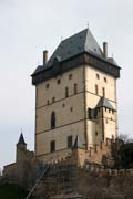 Karlstejn Castle. Gothic castle founded in 1348 by Charles IV. The castle served as a place for safekeeping of royal treasures, the Empire coronation jewels and holy relics. Czech Republic.