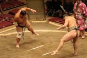 Sumo wrestling at sumo tournament. Tokyo. Japan.