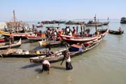 Fishermen in front of fish market, Sittwe town. Myanmar (Burma).