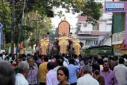 Pakalpooram (elephant procession) continues to Durban Hall Rd, Ernakulam Shiva Temple Festival (Ernakulathappan Uthsavam). Ernakulam, Kerala. India.