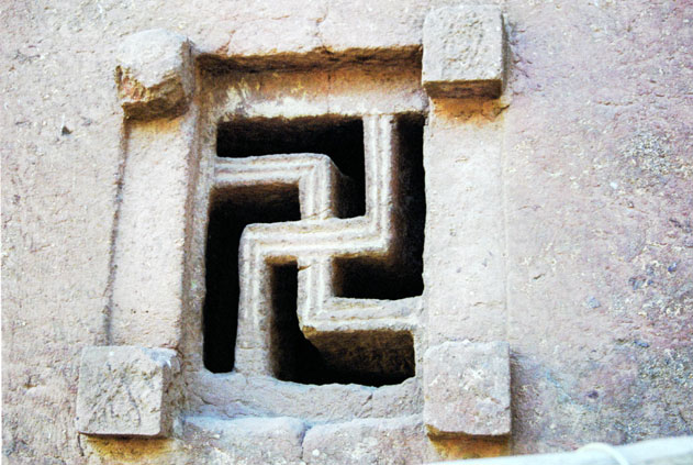 Window of stone church. Lalibela. North,  Ethiopia.