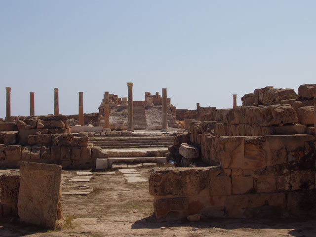 Archaeological Site of Sabratha, Phoenician trading-post was part of the Numidian Kingdom of Massinissa before being Romanized and rebuilt in the 2nd and 3rd centuries A.D. Libya.