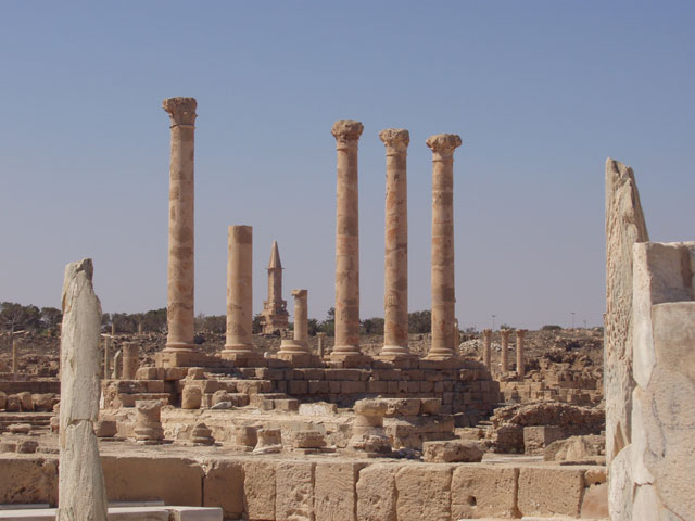 Archaeological Site of Sabratha, Phoenician trading-post was part of the Numidian Kingdom of Massinissa before being Romanized and rebuilt in the 2nd and 3rd centuries A.D. Libya.