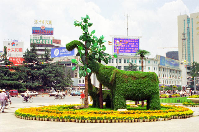 Kunming town. Advertising for garden Expo. China.