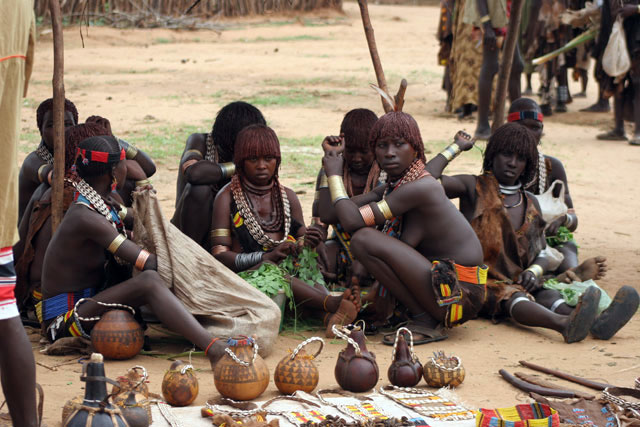Hamar people at Turmi market. South,  Ethiopia.