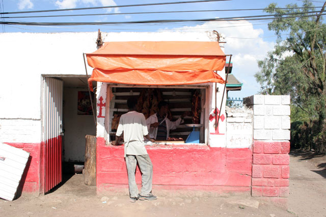 Meat seller, Addis Abeba. North,  Ethiopia.