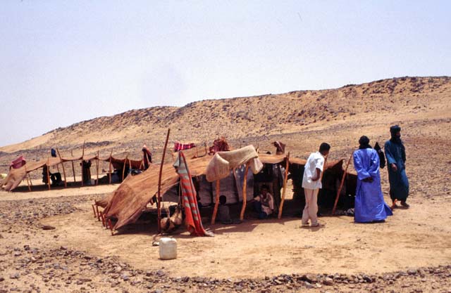Tuaregs tents. According to their nomad life style their tents are very simple and always ready for transport. Sahara desert. Mali.