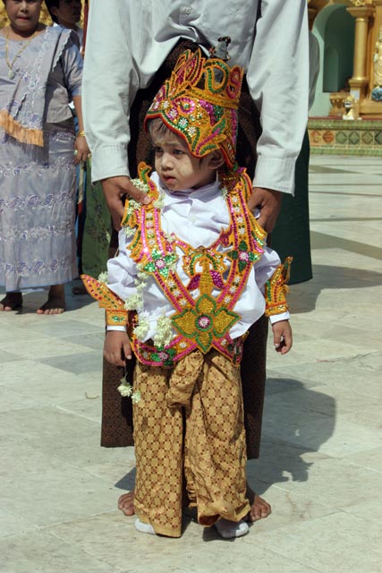 Novitiation ceremony at Shwedagon Paya, Yangon. Myanmar (Burma).