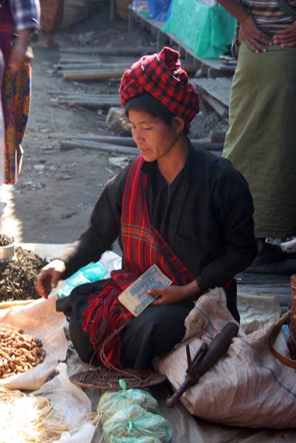 Woman from Pa-O tribe at Inle Lake market. Myanmar (Burma).