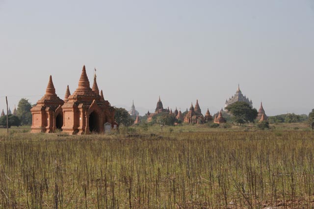 The Temples of Bagan cover an area of 16 square miles. The majority of its buildings were built in the 1000s to 1200s, during the time Bagan was the capital of the First Burmese Empire. Myanmar (Burma).