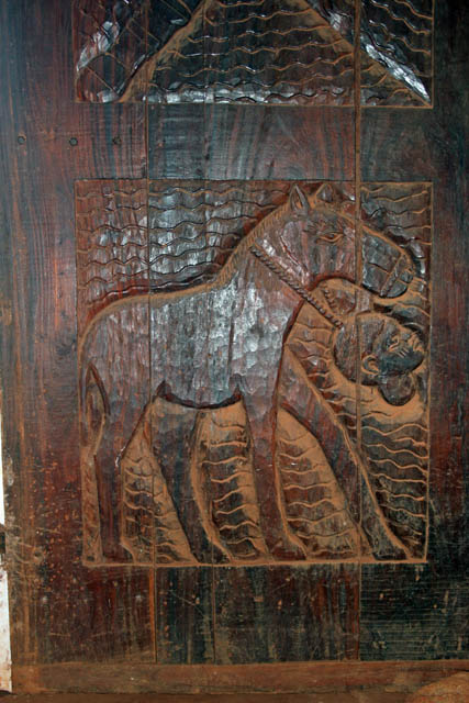 Decorated doors at palace of Dahomey kings at Abomey town. Benin.