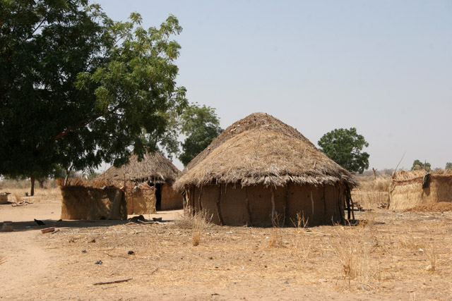 Local village behind Waza National Park gate direction to the Maga village. Cameroon.