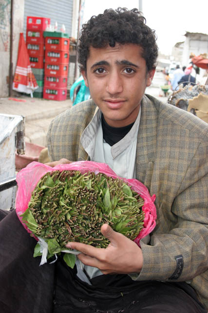 Qat seller. Qat market at Sana city. Yemen.