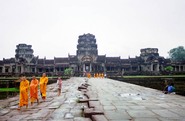 View to the Angkor Wat temple early morning. Angkor Wat temples area. Cambodia.