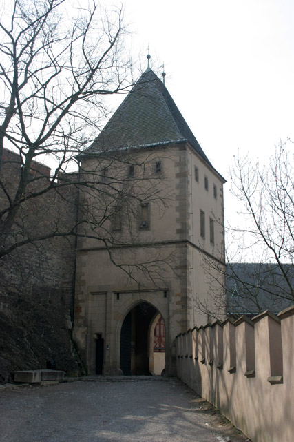 Karlstejn Castle. Gothic castle founded in 1348 by Charles IV. The castle served as a place for safekeeping of royal treasures, the Empire coronation jewels and holy relics. Czech Republic.